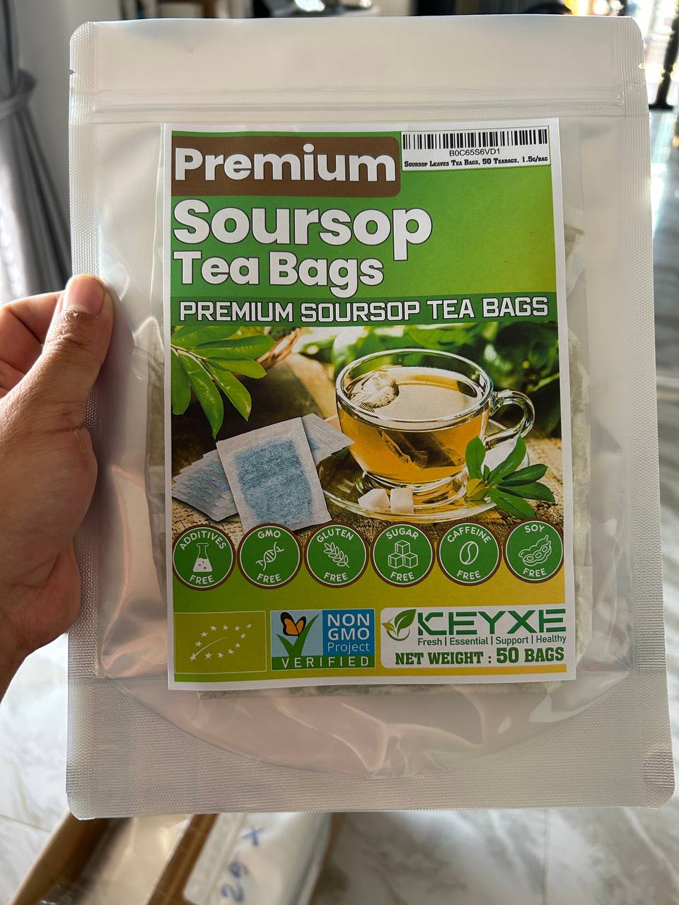 KEYXE Soursop Leaves Tea Bags, 50 Teabags, 1.5g/bag - Premium Soursop Graviola Leaves Tea - Hojas De Guanabana Tea