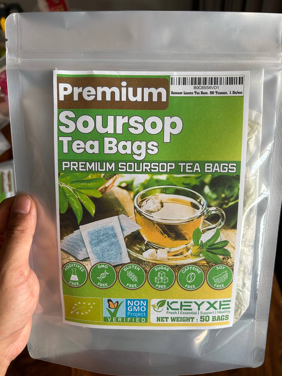 KEYXE Soursop Leaves Tea Bags, 50 Teabags, 1.5g/bag - Premium Soursop Graviola Leaves Tea - Hojas De Guanabana Tea