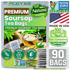 KEYXE - Soursop Tea 90 Bags. Non-GMO Verified , 100% Natural and Pure from Soursop Leaves, Handmade, Gluten Free, Caffein Free , Graviola Leaves Tea, Hoja Guanabana Tea , Natural Digestion Support, Nutrient-Rich