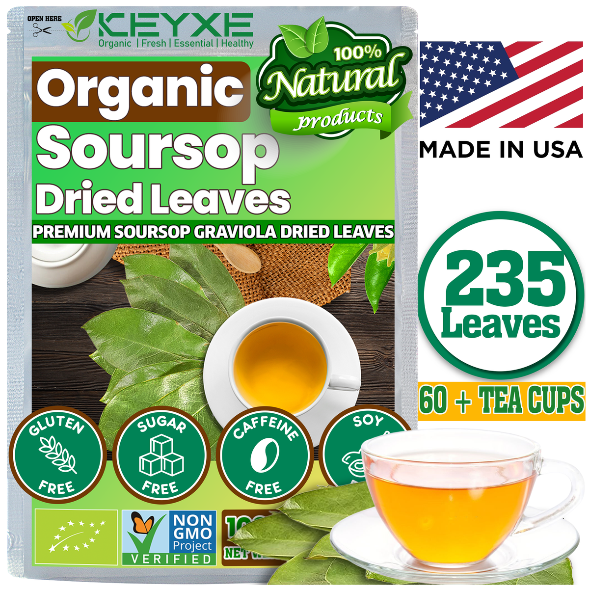 Soursop Graviola Dried Leaves Organic , 235-250 Whole Soursop Leaves, Wildcrafted, Graviola Tea, Guanabana Tea, Hoja Guanabana, Soursop Loose Leaf Herbal Tea, Hojas de Guanabana, te de graviola ,No Gluten, Vegan